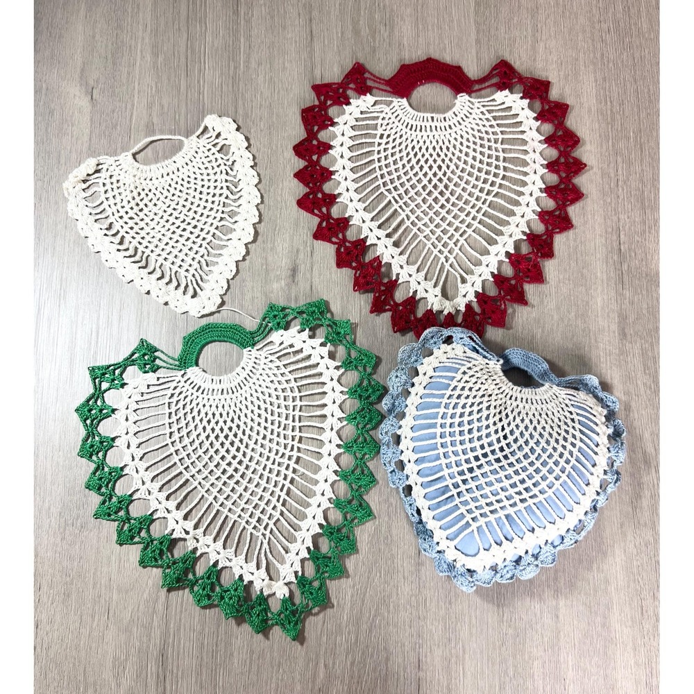 Vintage Handmade crochet heart doily sachet pillow